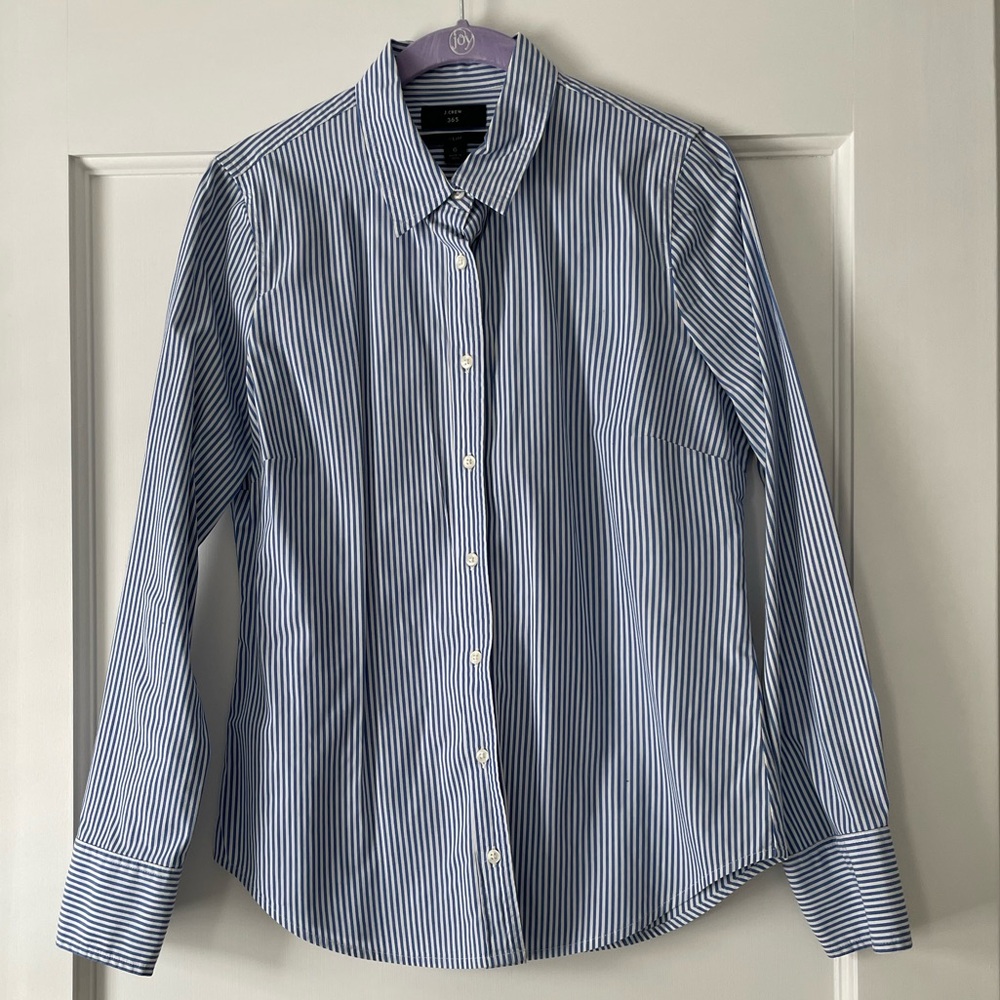 J. Crew Blue and White Striped Button Down Shirt